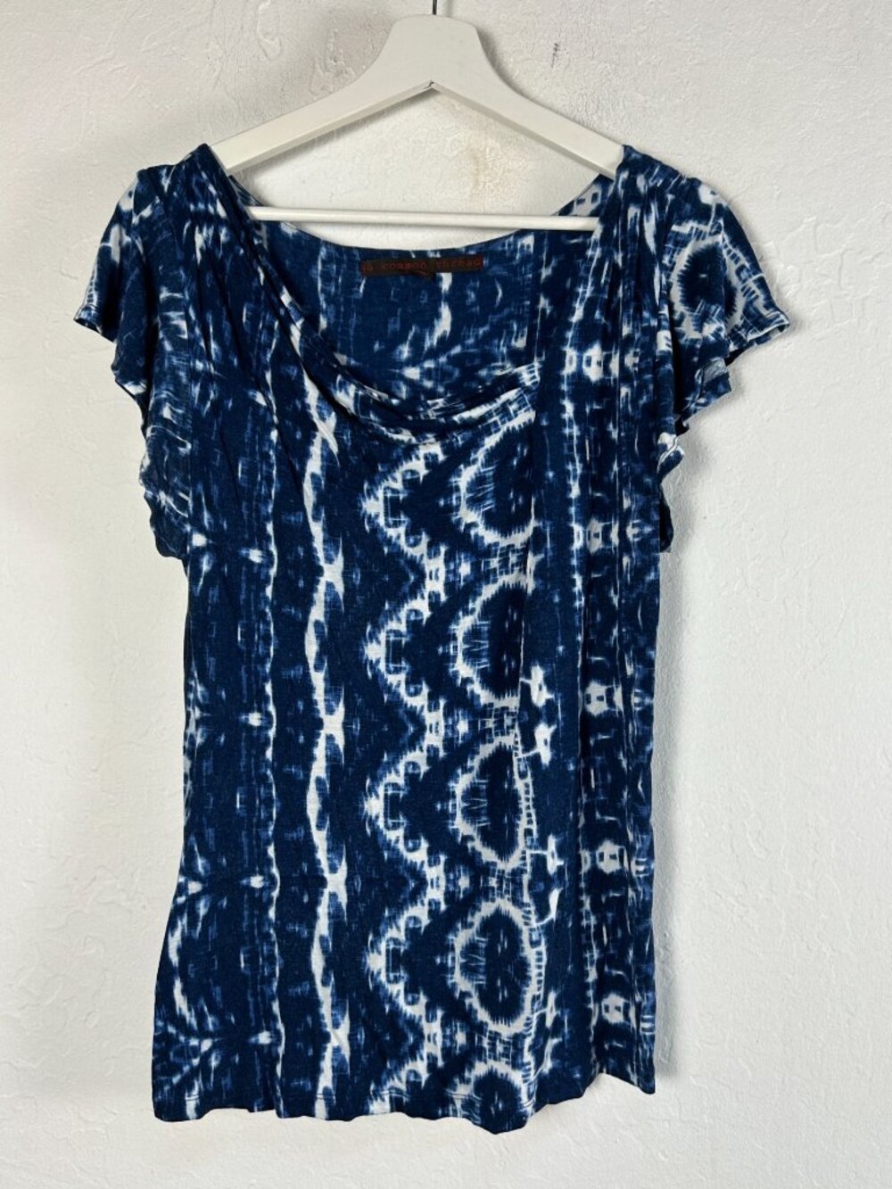 A Common Thread Anthropologie Blue White Tie-Dye Short-Sleeve Top Large NWOT